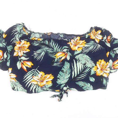 SheIn Womens Blue Floral Viscose Cropped Blouse Size XL Square Neck
