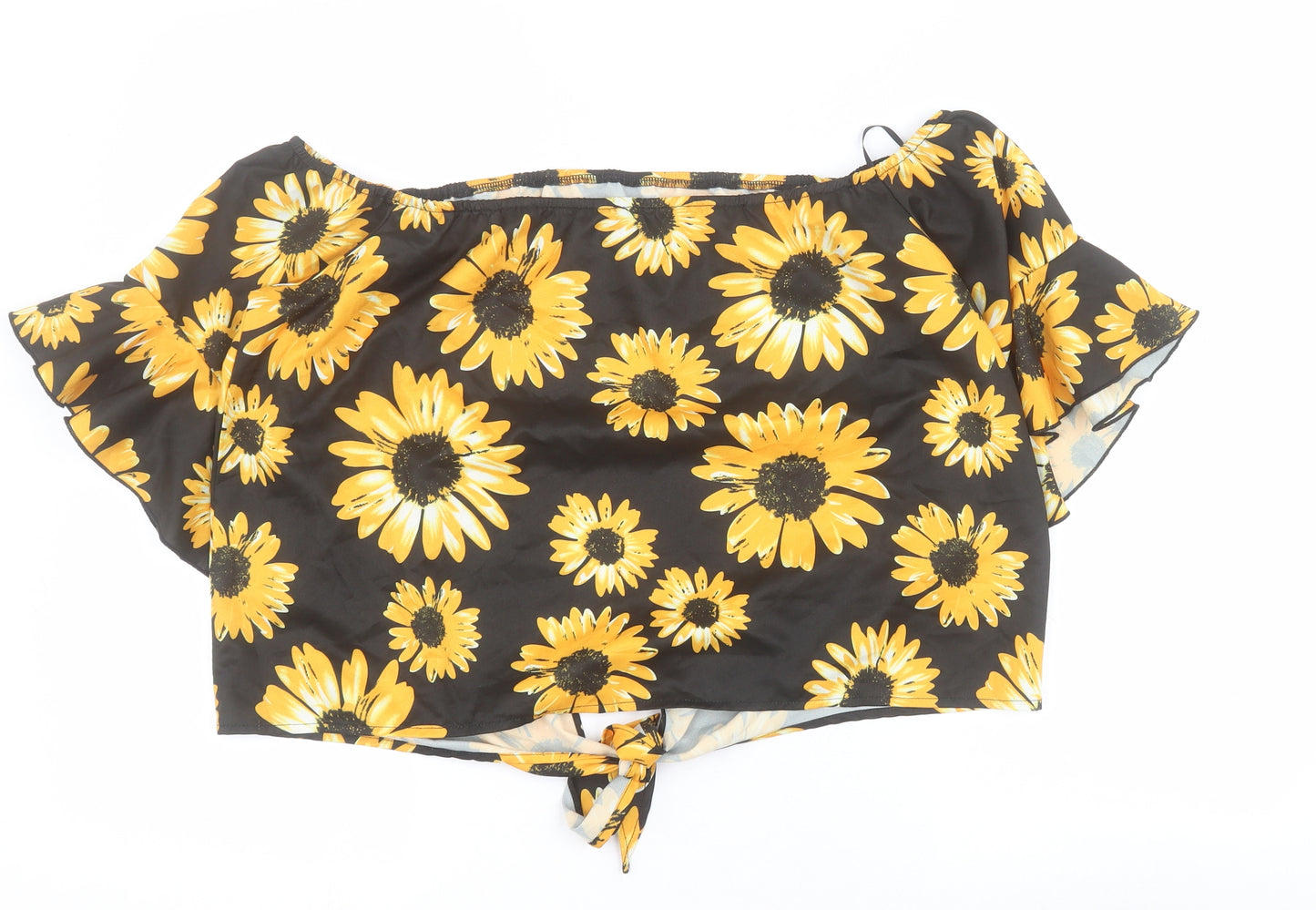 SheIn Womens Black Floral Polyester Basic Blouse Size XL Square Neck