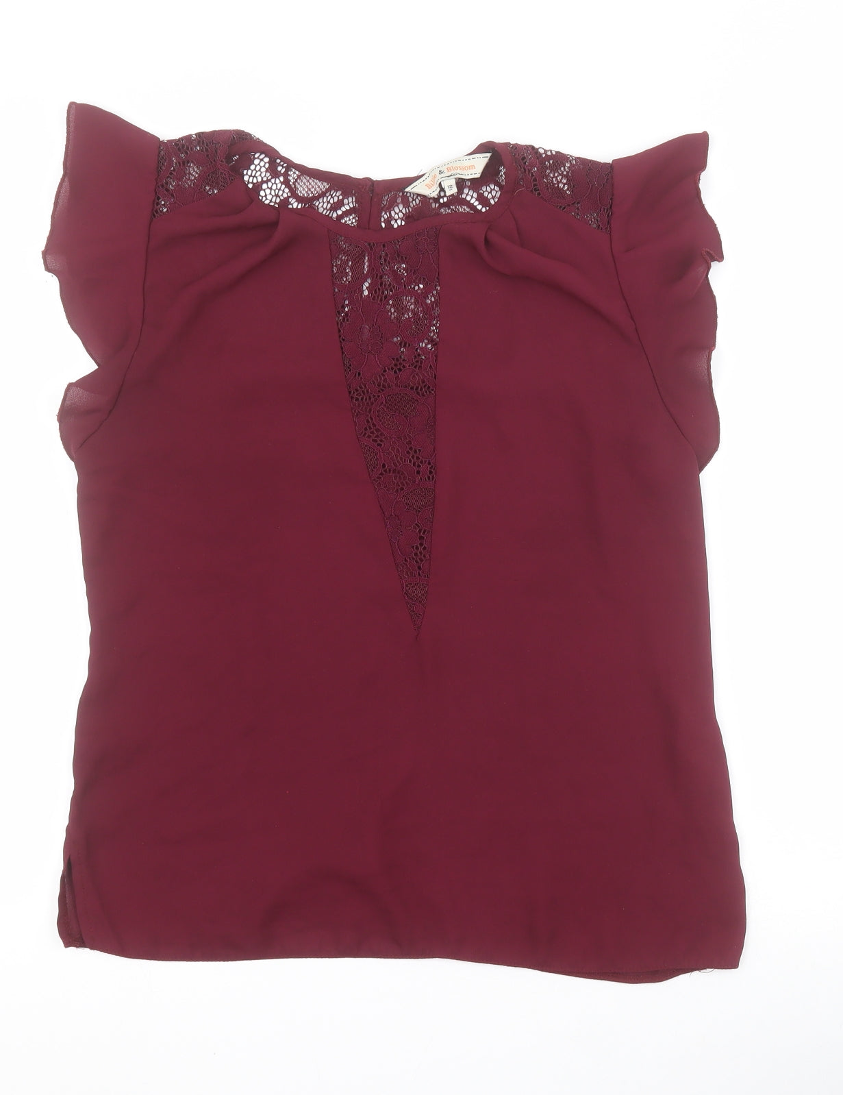 Billie & Blossom Womens Red  Nylon Basic Blouse Size 12 Round Neck