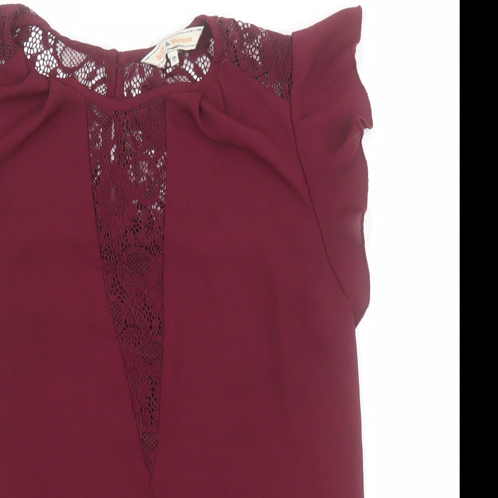 Billie & Blossom Womens Red  Nylon Basic Blouse Size 12 Round Neck