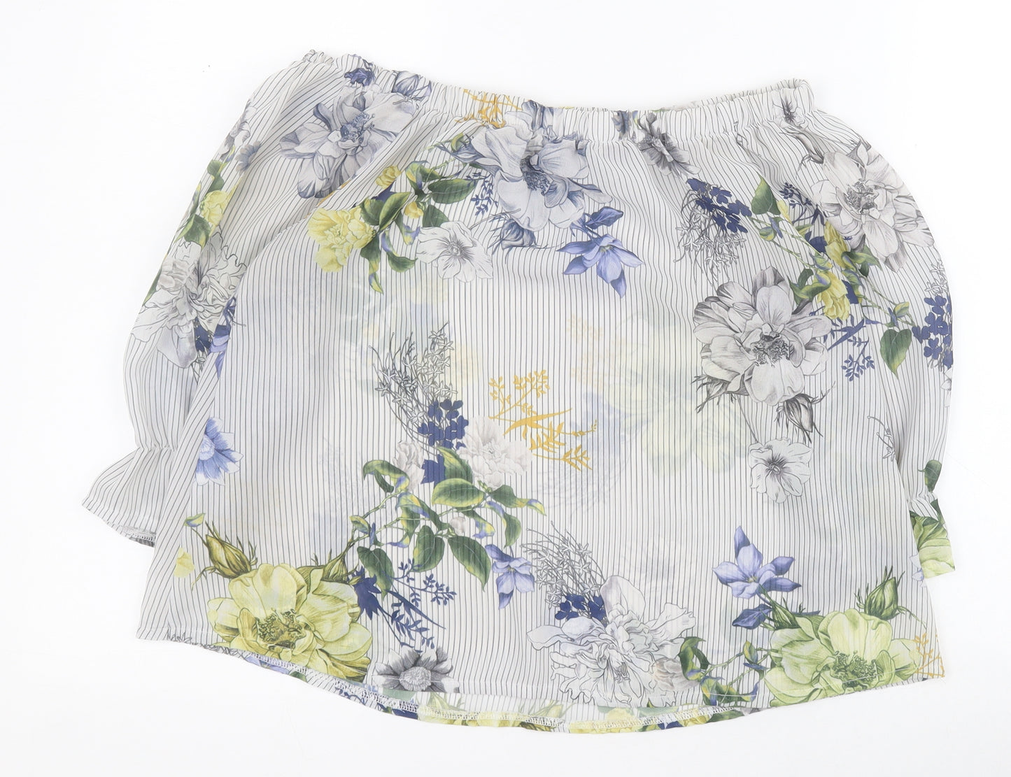 Innocence Womens White Floral Polyester Basic Blouse Size 12 Off the Shoulder