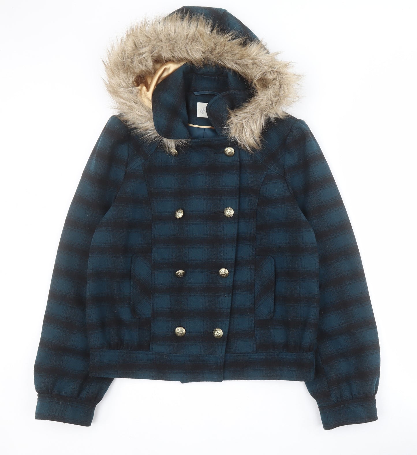 George Womens Blue Plaid  Pea Coat Coat Size 14  Button