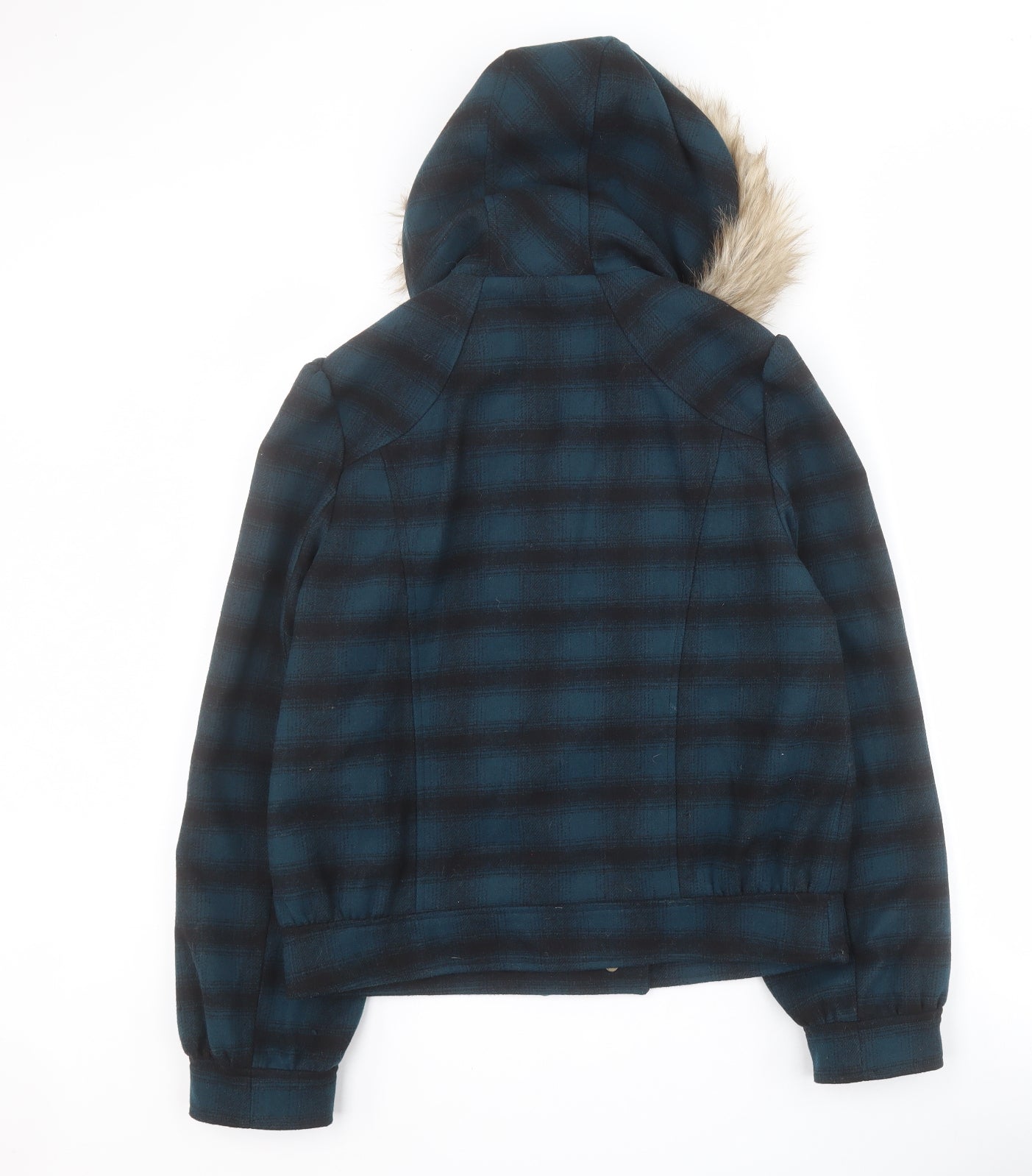 George Womens Blue Plaid  Pea Coat Coat Size 14  Button