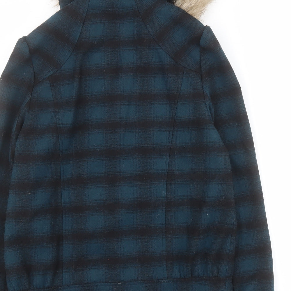 George Womens Blue Plaid  Pea Coat Coat Size 14  Button