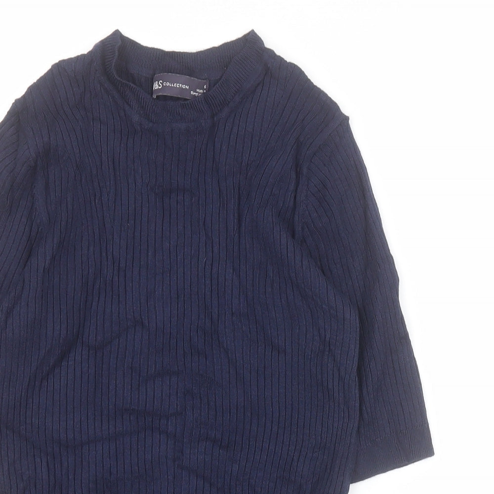 Marks and Spencer Womens Blue Crew Neck  Viscose Pullover Jumper Size 6   - Ribbed