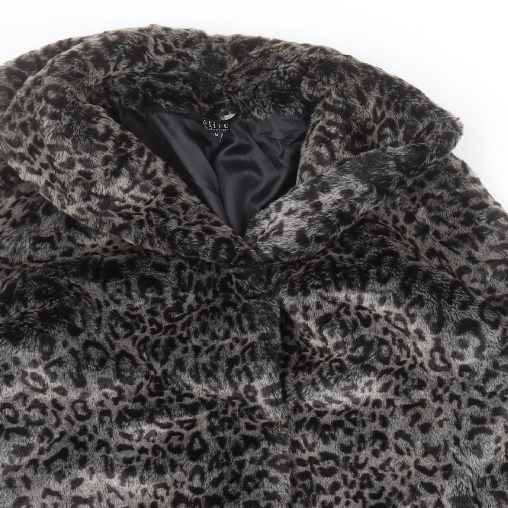 Elite Womens Grey Animal Print  Jacket Blazer Size 14  Hook & Eye - Faux fur