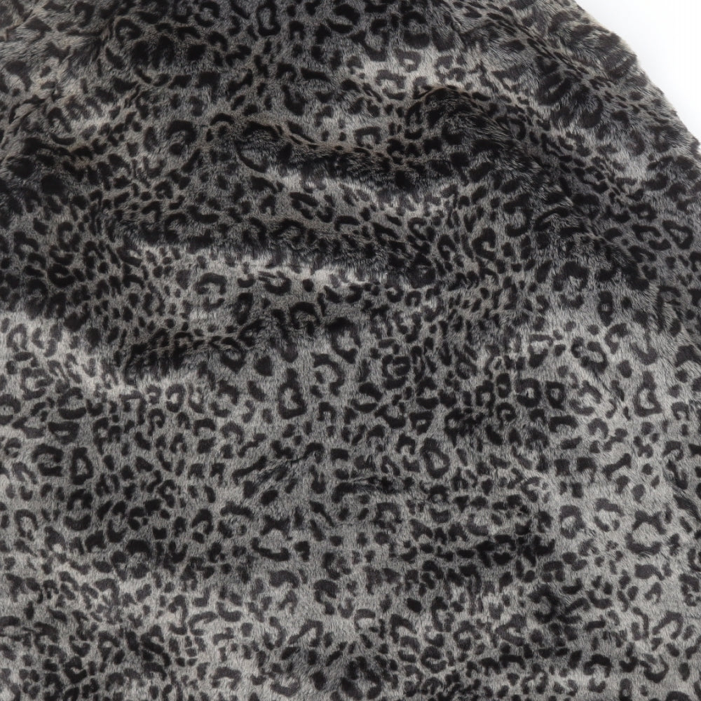 Elite Womens Grey Animal Print  Jacket Blazer Size 14  Hook & Eye - Faux fur