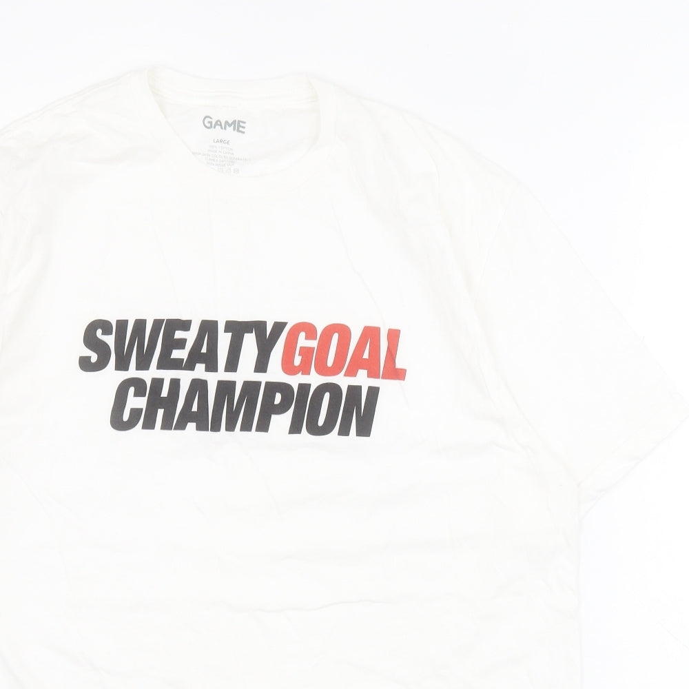 GAME Womens White  100% Cotton Basic Polo Size L Crew Neck