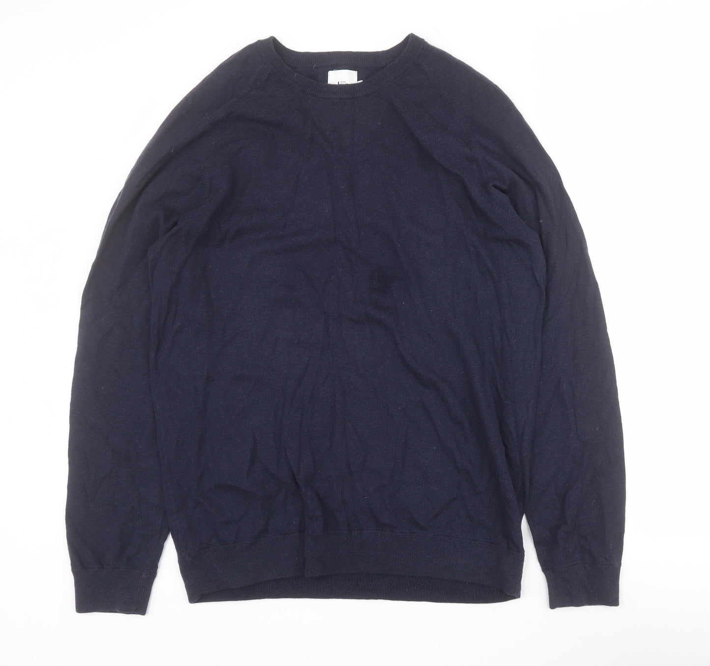 Kin Mens Blue Round Neck  Wool Pullover Jumper Size L