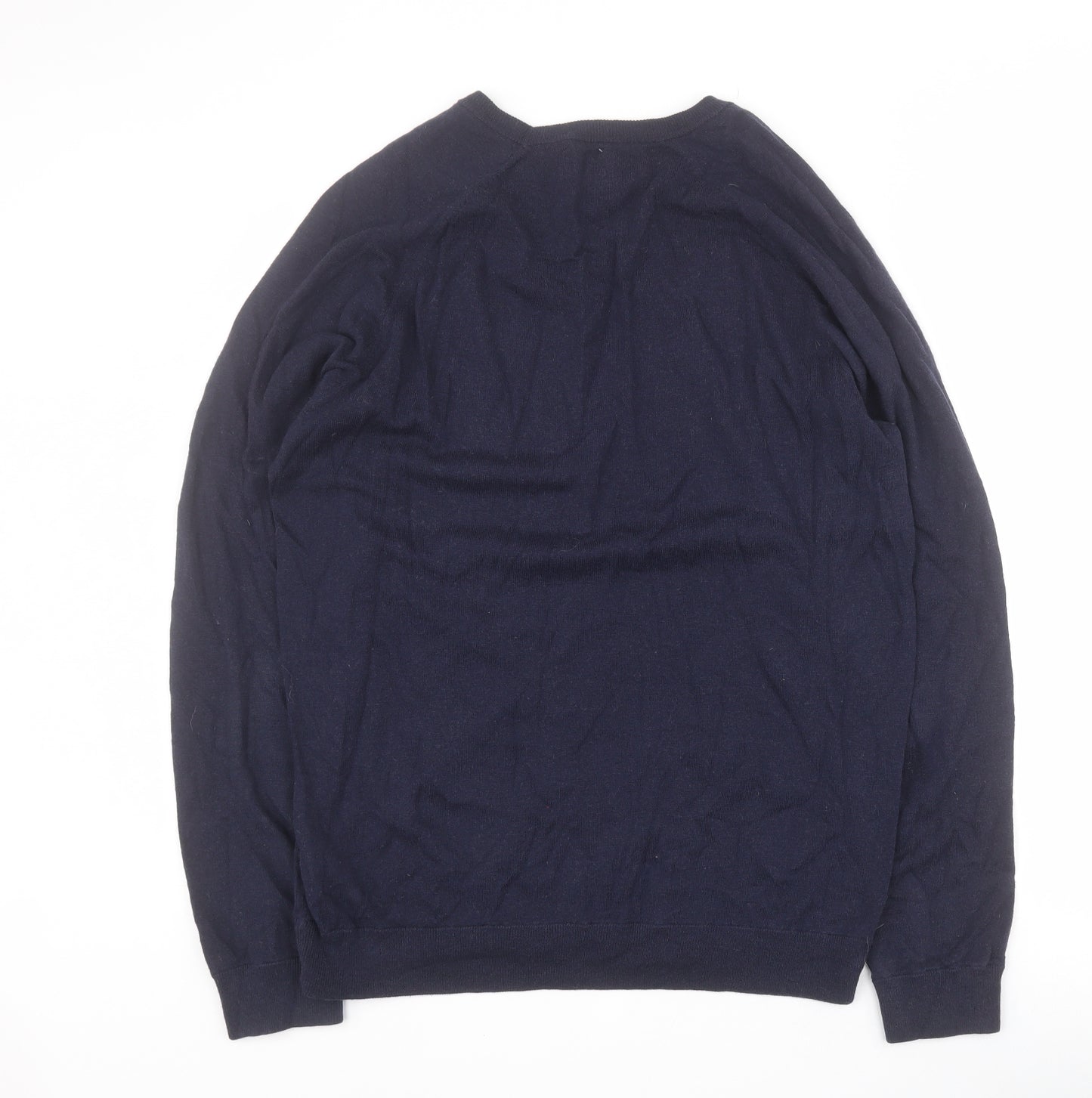 Kin Mens Blue Round Neck  Wool Pullover Jumper Size L