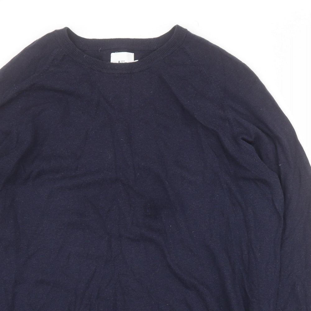 Kin Mens Blue Round Neck  Wool Pullover Jumper Size L