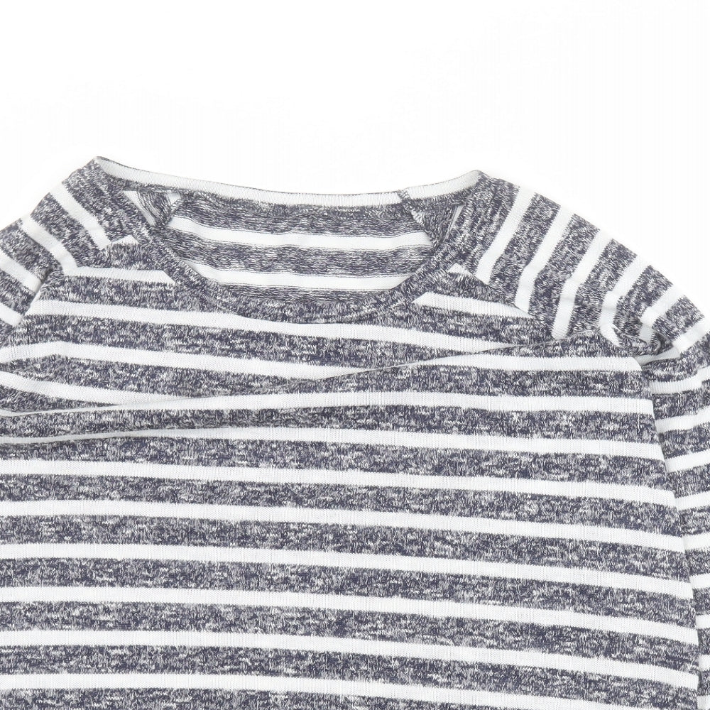TU Womens Blue Round Neck Striped Polyester Pullover Jumper Size 16