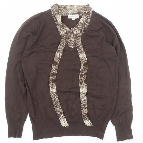 Paramour Womens Brown V-Neck  Viscose Pullover Jumper Size M