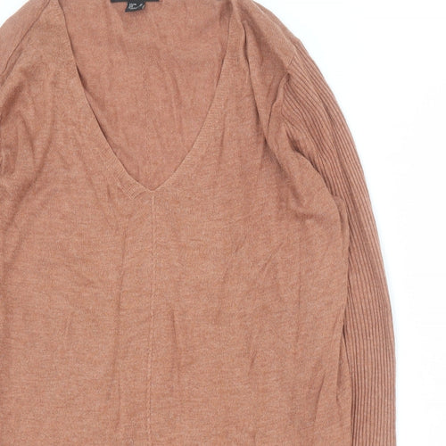 Primark Womens Brown V-Neck  Acrylic Pullover Jumper Size 14