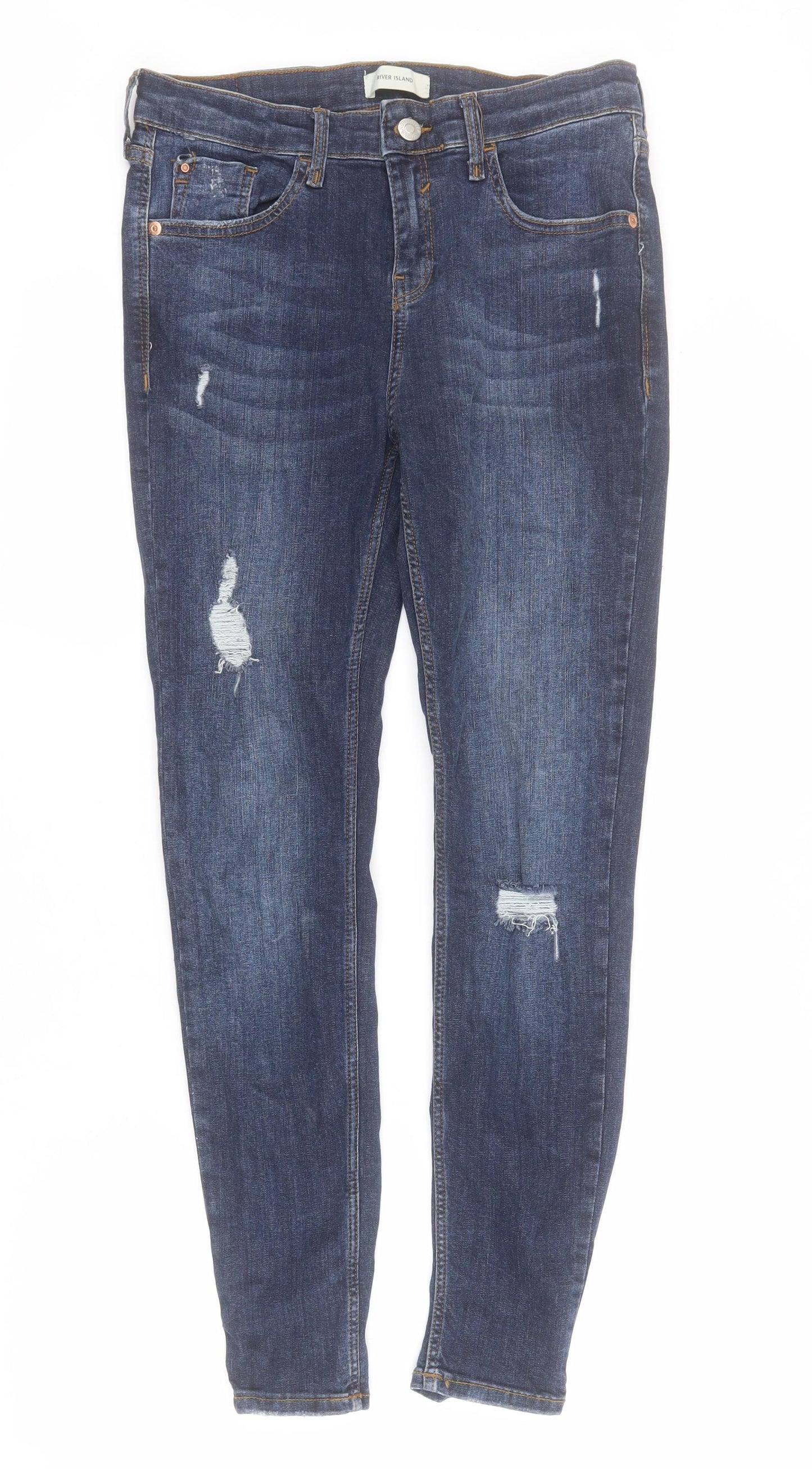 River Island Womens Blue  Cotton Mom Jeans Size 10 L28 in Regular Zip