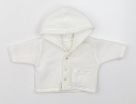 Front view of Mothercare girls’ white jacket size newborn button