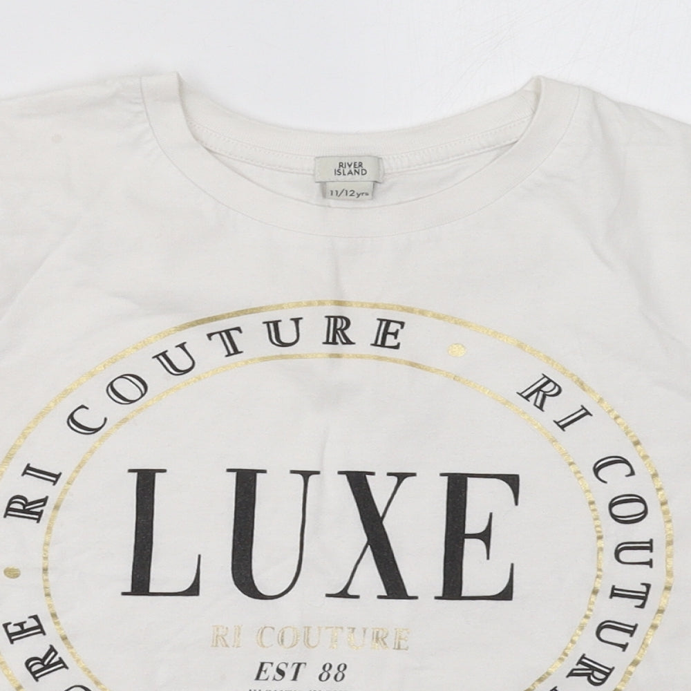 River Island Girls White  Cotton Basic T-Shirt Size 11-12 Years Crew Neck Pullover - Luxe