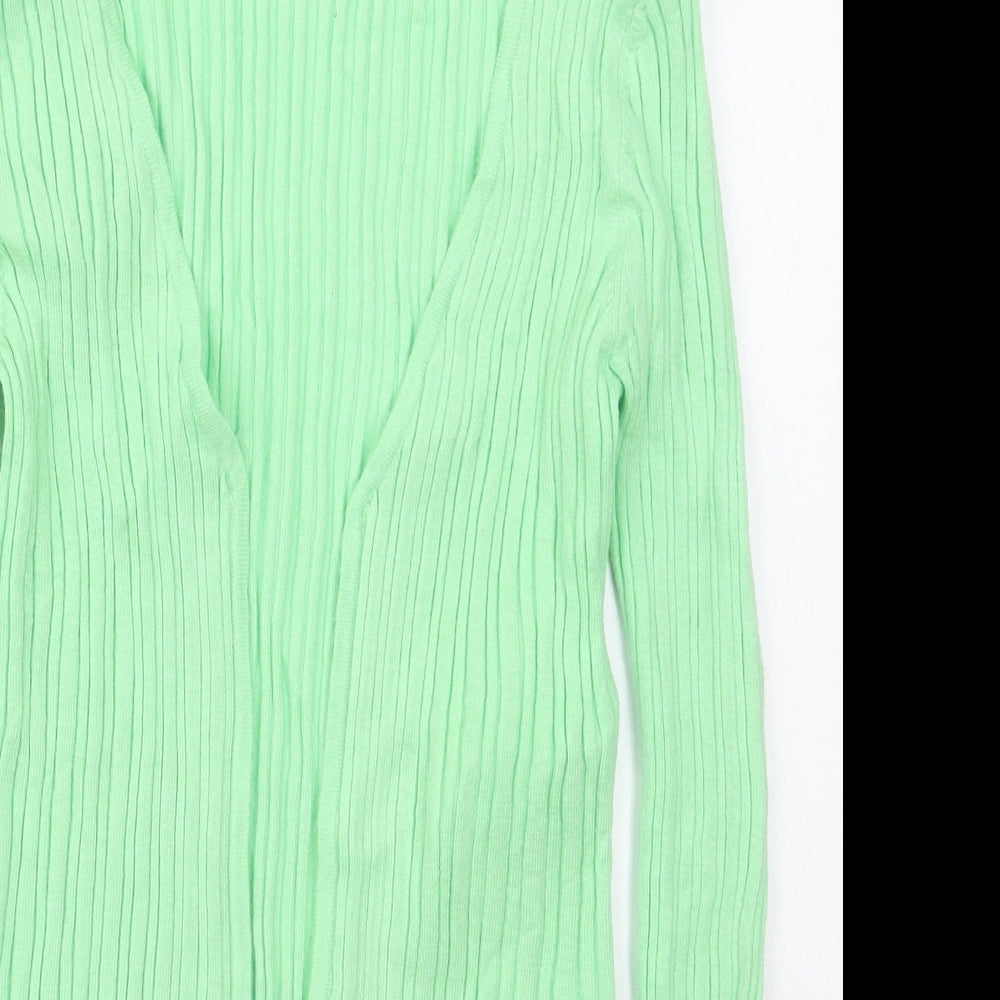 Bershka Womens Green V-Neck  Viscose Cardigan Jumper Size S