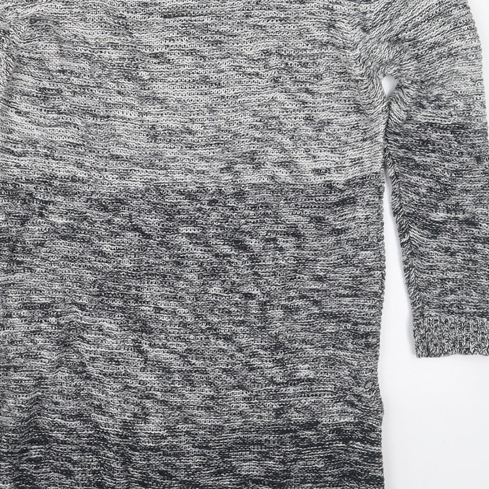 F&F Womens Grey V-Neck Striped Cotton Pullover Jumper Size 8