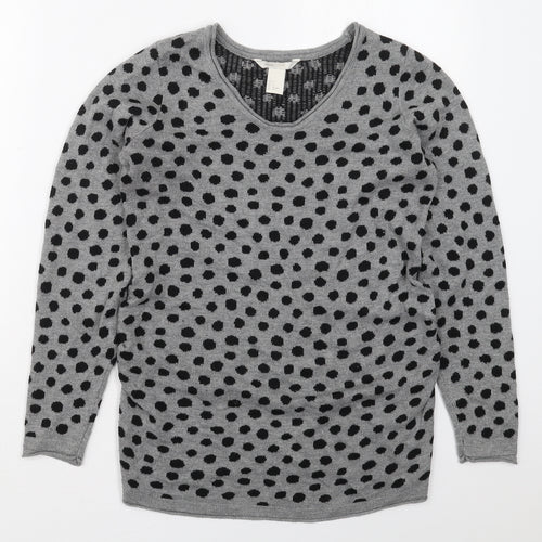 H&M Womens Grey Round Neck Polka Dot Polyester Pullover Jumper Size S