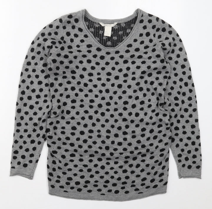 H&M Womens Grey Round Neck Polka Dot Polyester Pullover Jumper Size S