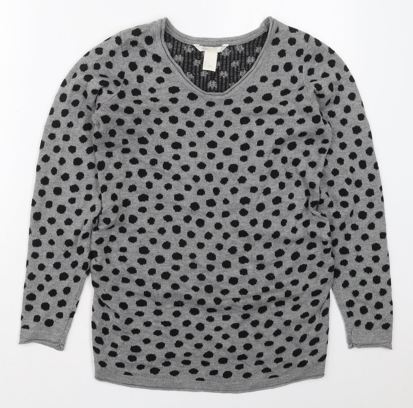 H&M Womens Grey Round Neck Polka Dot Polyester Pullover Jumper Size S