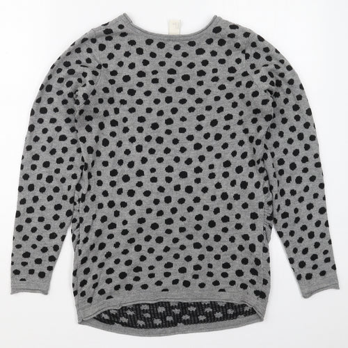 H&M Womens Grey Round Neck Polka Dot Polyester Pullover Jumper Size S