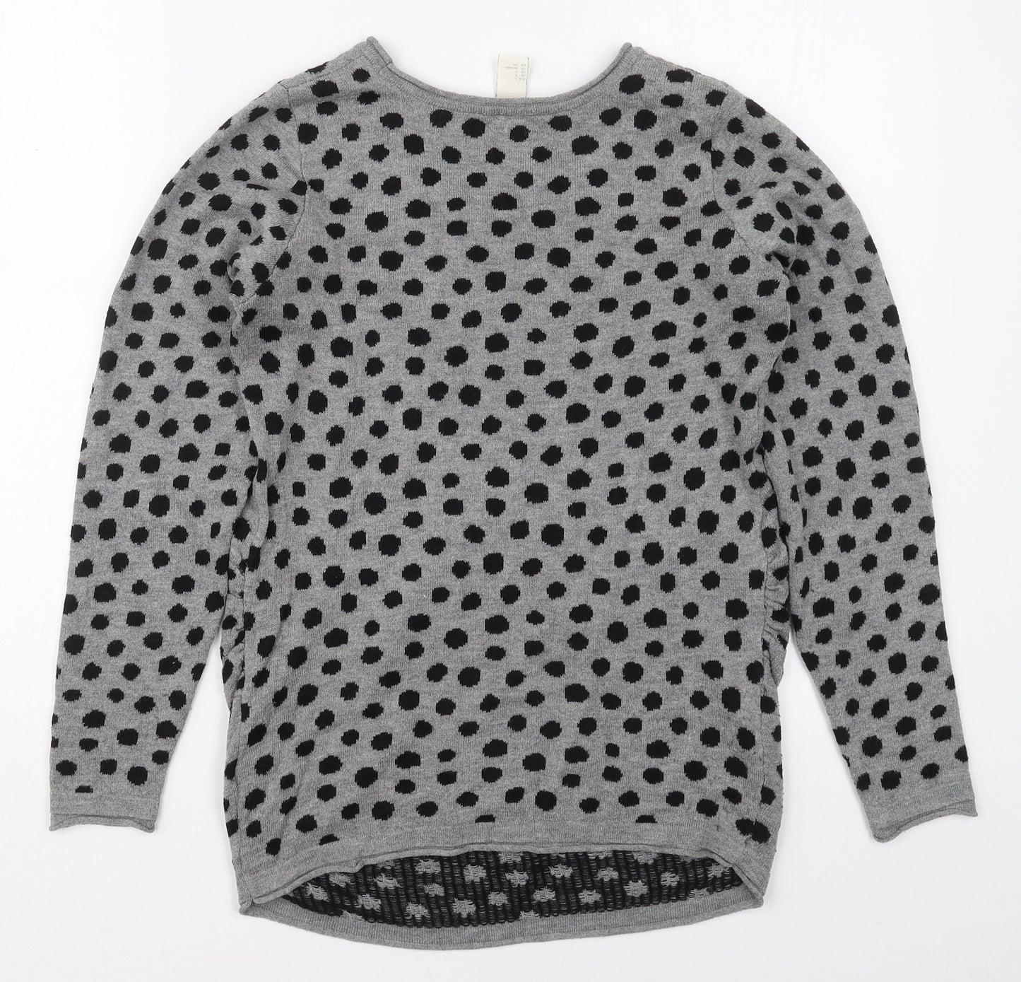 H&M Womens Grey Round Neck Polka Dot Polyester Pullover Jumper Size S