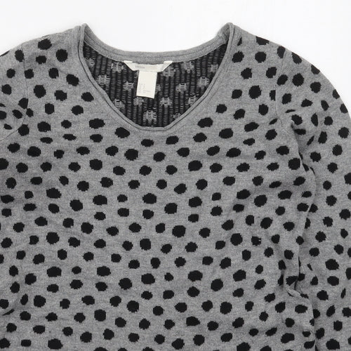 H&M Womens Grey Round Neck Polka Dot Polyester Pullover Jumper Size S