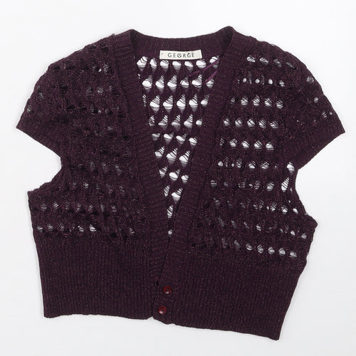 George Womens Purple V-Neck  Acrylic Cardigan Jumper Size M
