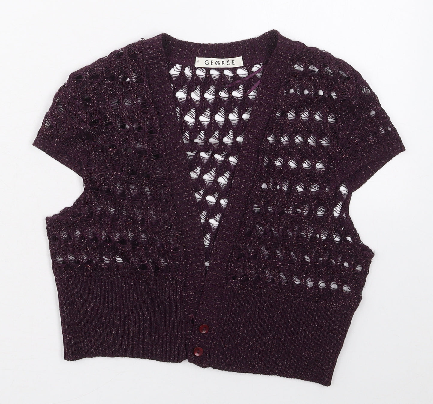 George Womens Purple V-Neck  Acrylic Cardigan Jumper Size M