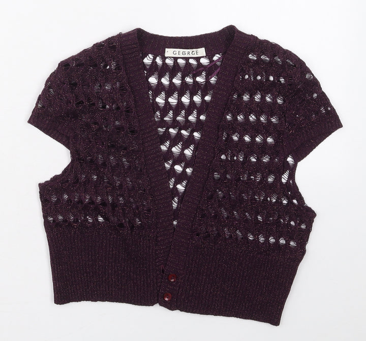 George Womens Purple V-Neck  Acrylic Cardigan Jumper Size M