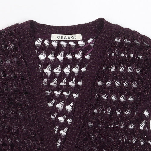 George Womens Purple V-Neck  Acrylic Cardigan Jumper Size M