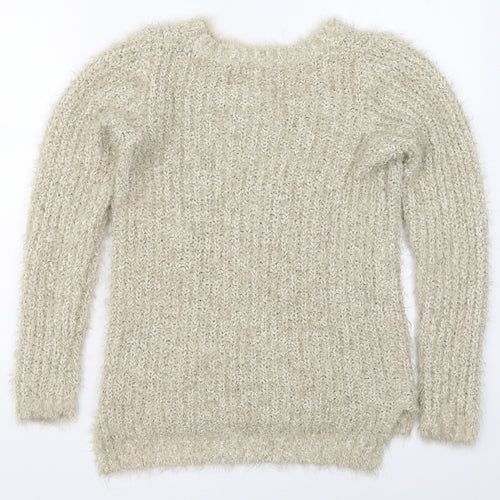 F&F Womens Beige Crew Neck  Polyester Pullover Jumper Size 6