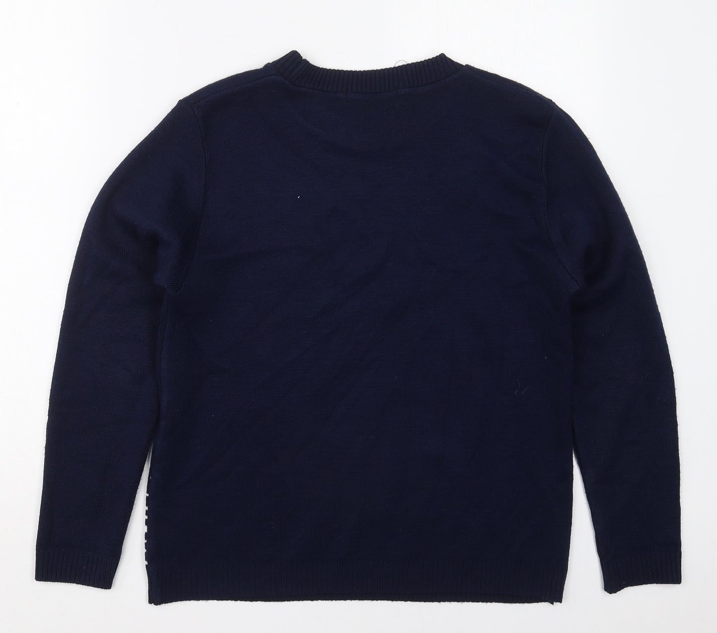 Pure & Natural Womens Blue Crew Neck Floral Acrylic Pullover Jumper Size M