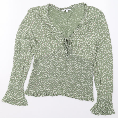 NEXT Womens Green Floral Viscose Basic Blouse Size 12 V-Neck
