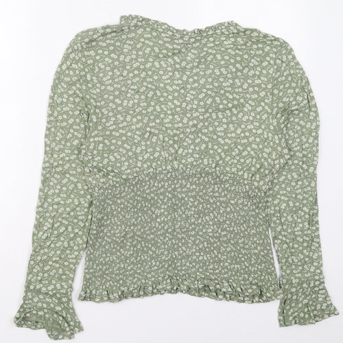 NEXT Womens Green Floral Viscose Basic Blouse Size 12 V-Neck