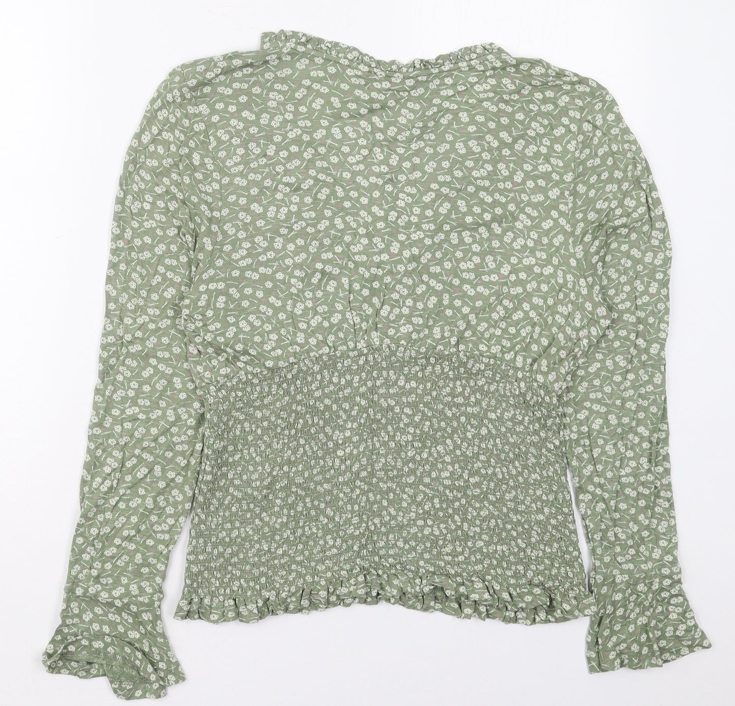 NEXT Womens Green Floral Viscose Basic Blouse Size 12 V-Neck
