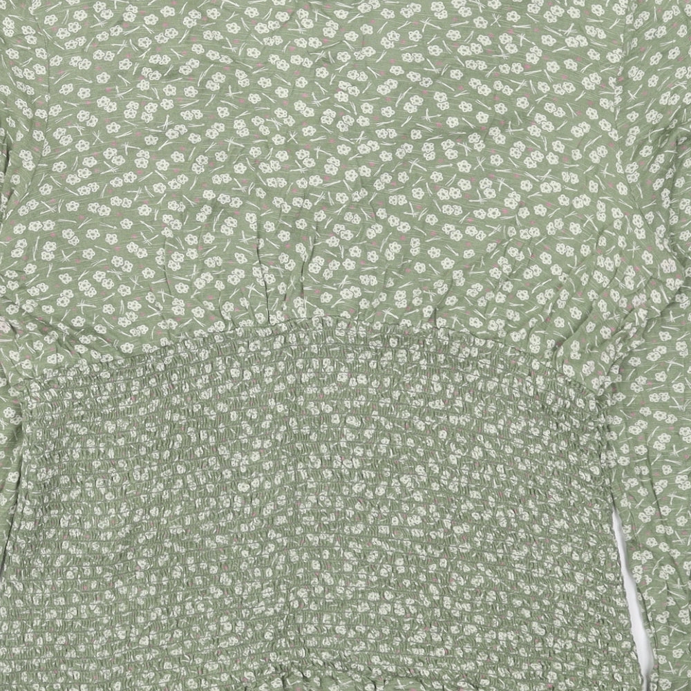NEXT Womens Green Floral Viscose Basic Blouse Size 12 V-Neck