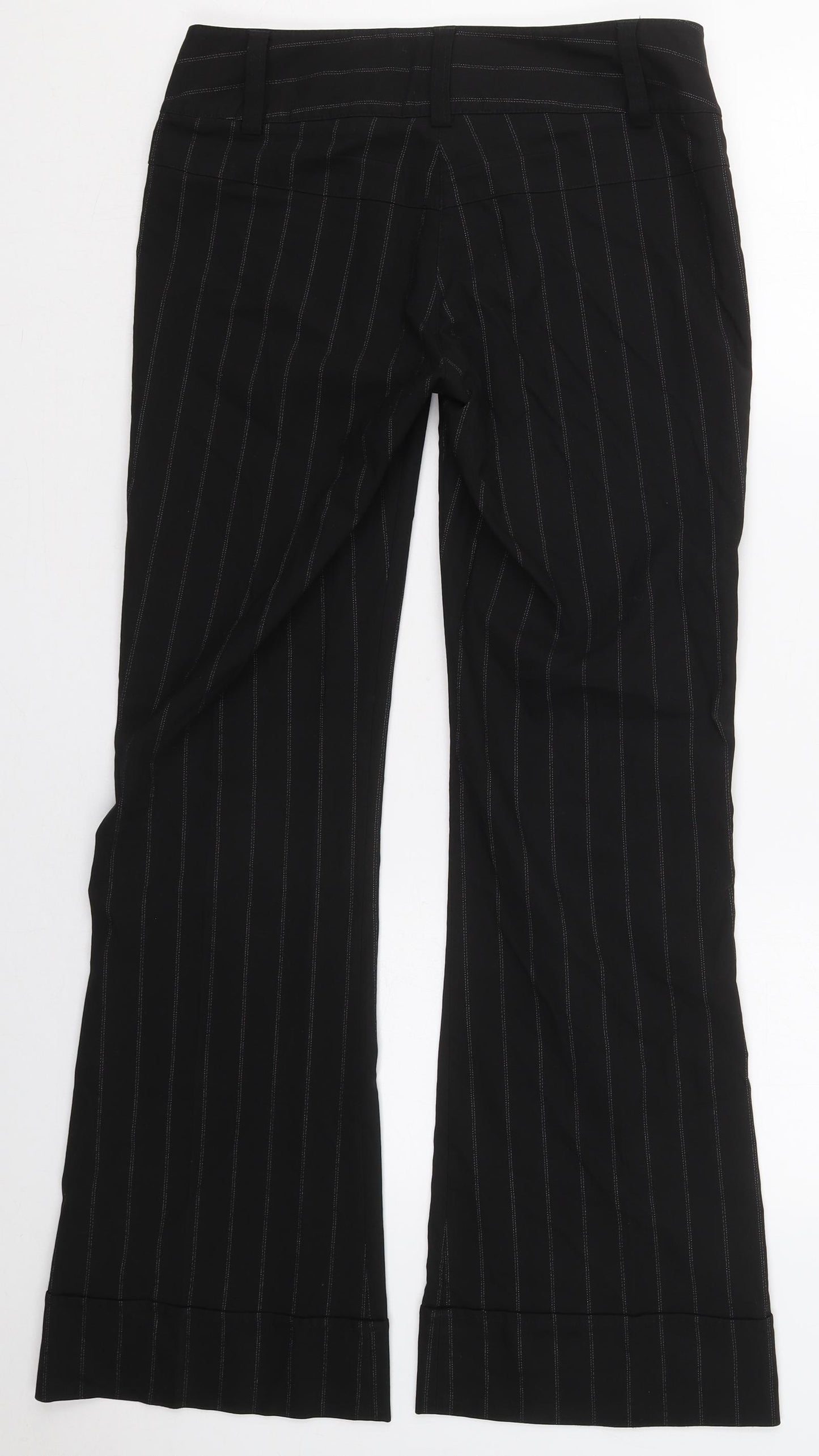 H&M Womens Black Striped Polyester Trousers  Size 12 L30 in Regular Hook & Eye
