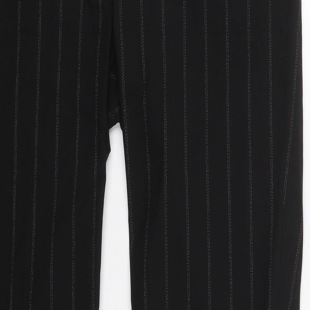 H&M Womens Black Striped Polyester Trousers  Size 12 L30 in Regular Hook & Eye