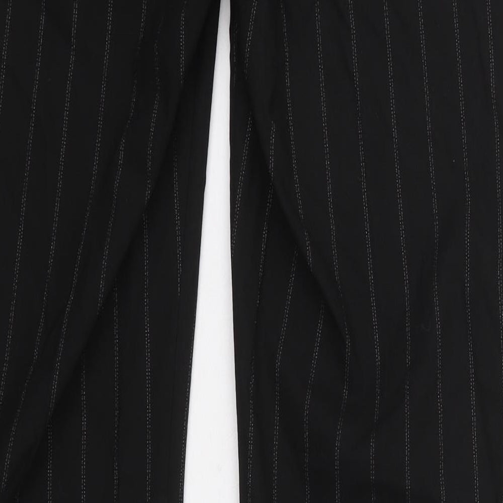 H&M Womens Black Striped Polyester Trousers  Size 12 L30 in Regular Hook & Eye