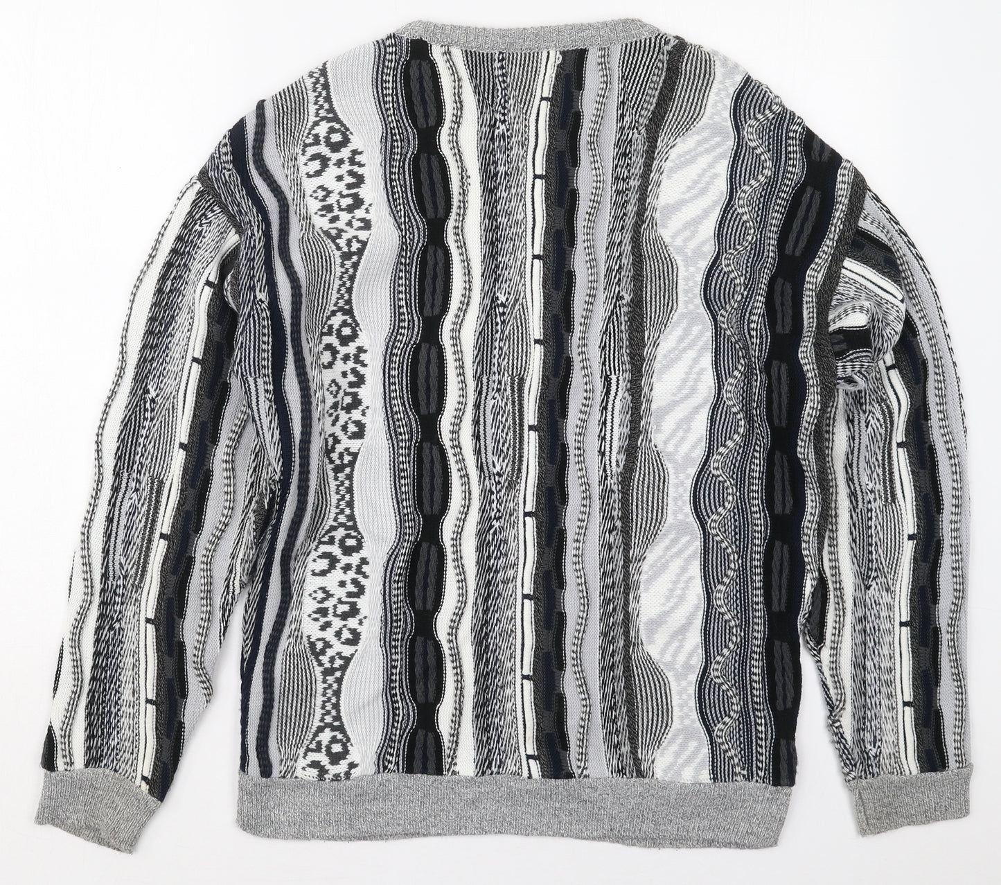 ASOS Mens Grey Crew Neck Geometric Acrylic Pullover Jumper Size M