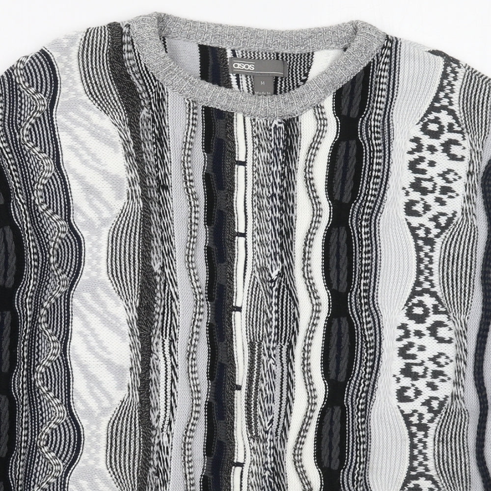 ASOS Mens Grey Crew Neck Geometric Acrylic Pullover Jumper Size M