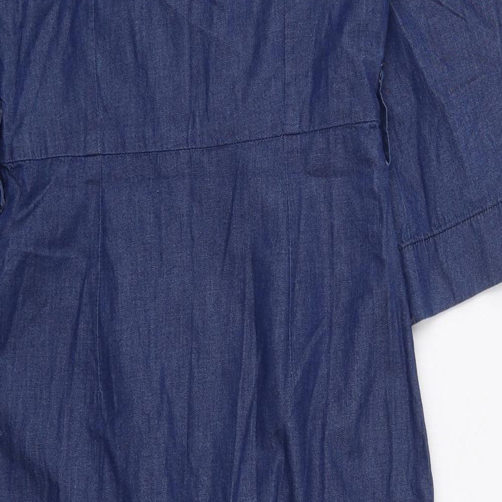 Warehouse Womens Blue  Cotton Wrap Dress  Size 8  V-Neck Button