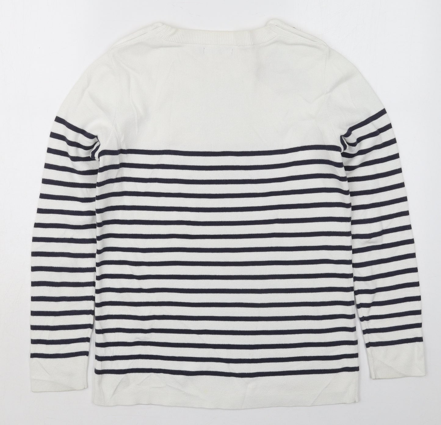 Petit Bateau Womens White Boat Neck Striped Cotton Pullover Jumper Size M