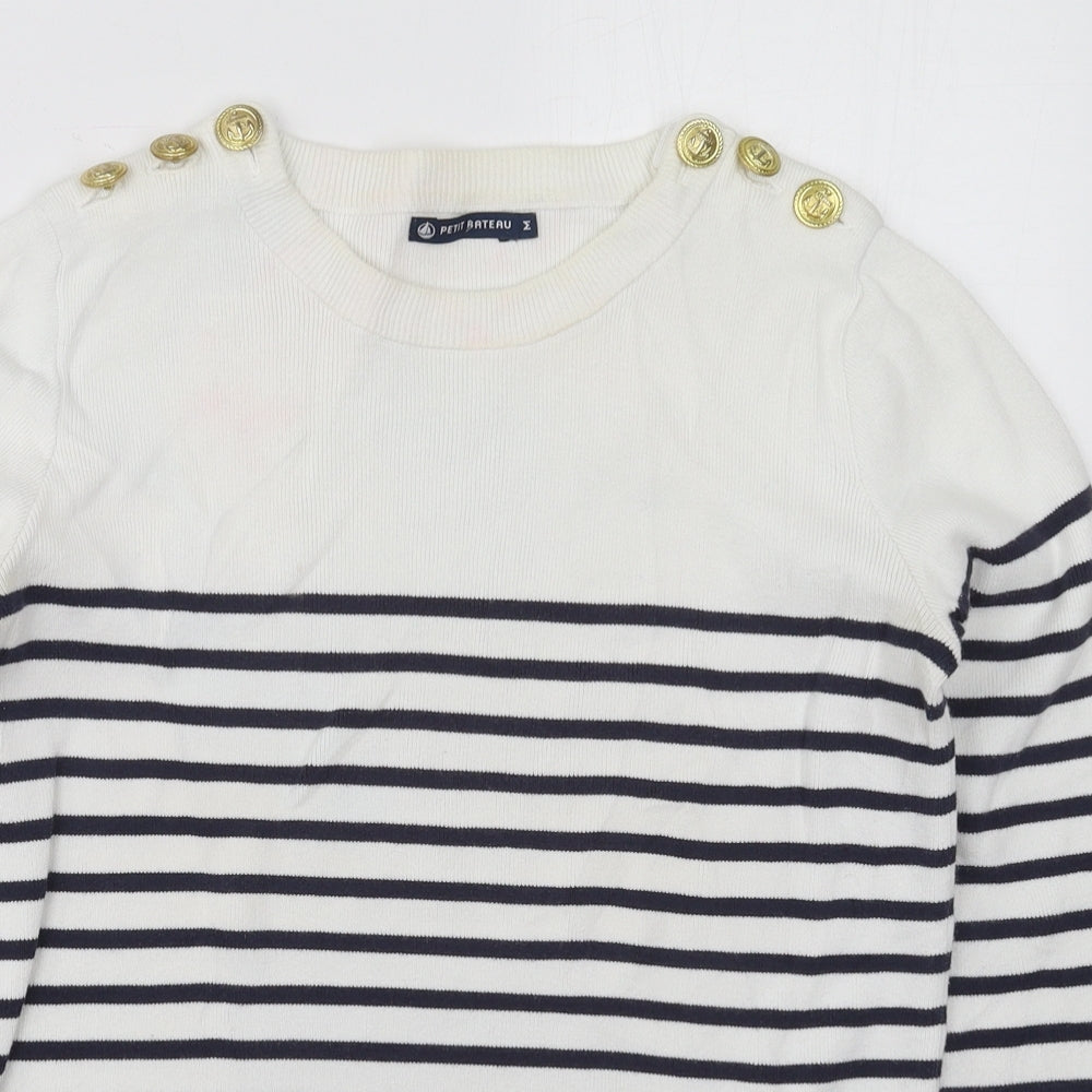 Petit Bateau Womens White Boat Neck Striped Cotton Pullover Jumper Size M