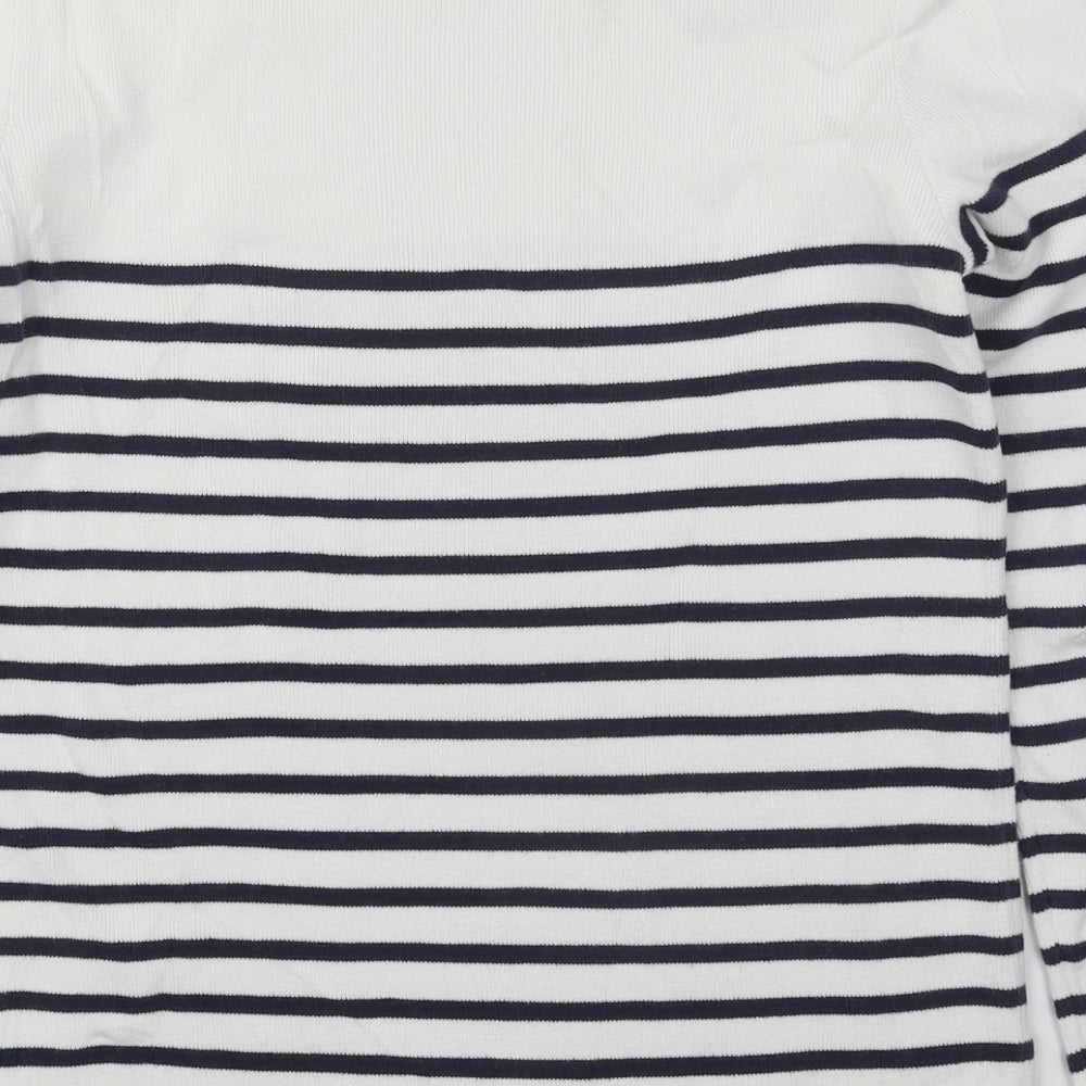 Petit Bateau Womens White Boat Neck Striped Cotton Pullover Jumper Size M