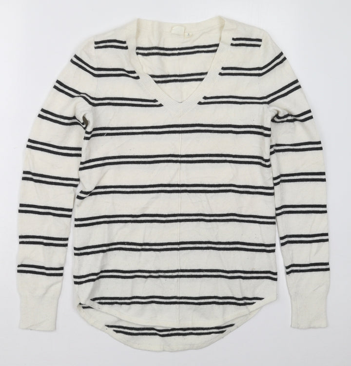 Gap Womens White V-Neck Striped Nylon Jumper Size XS