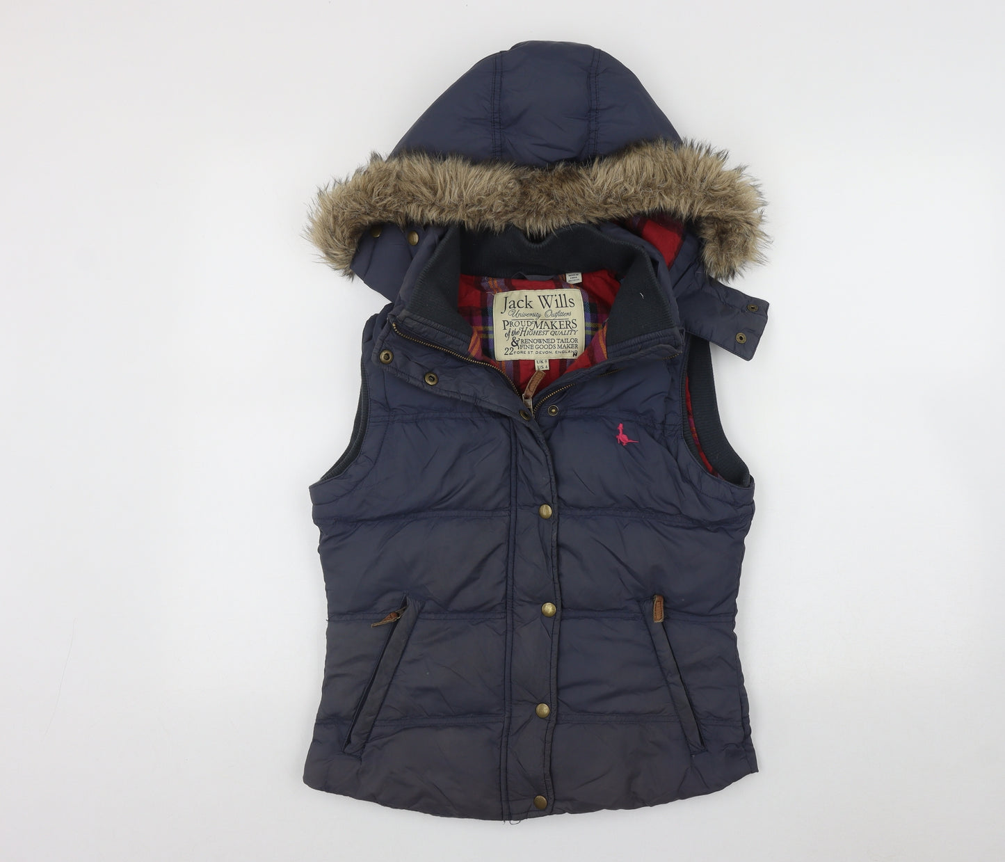 Jack Wills Womens Blue   Gilet Waistcoat Size 8  Zip - Faux Fur Hood